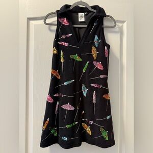 Black QOS dress with sequined umbrellas